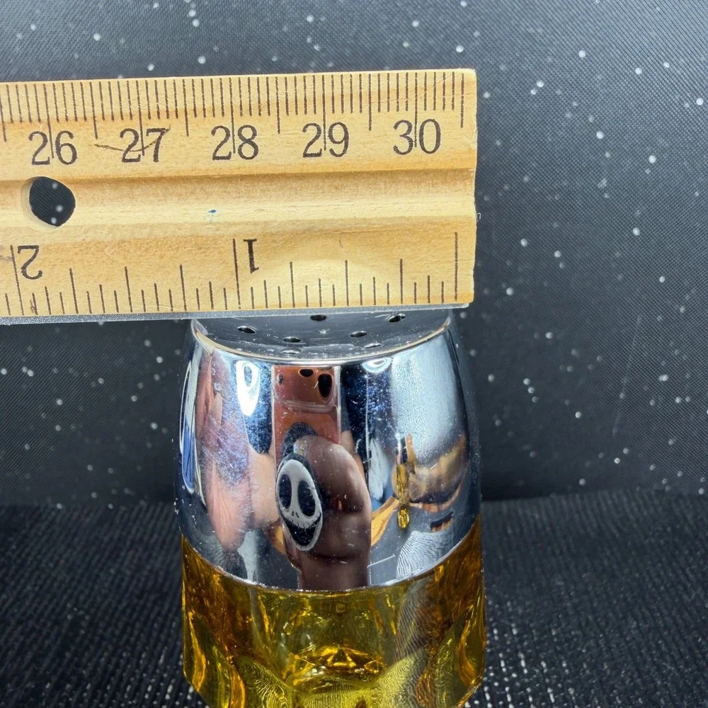 Anchor Hocking Amber Glass Salt and Pepper Shakers Chrome Tops Mid Century